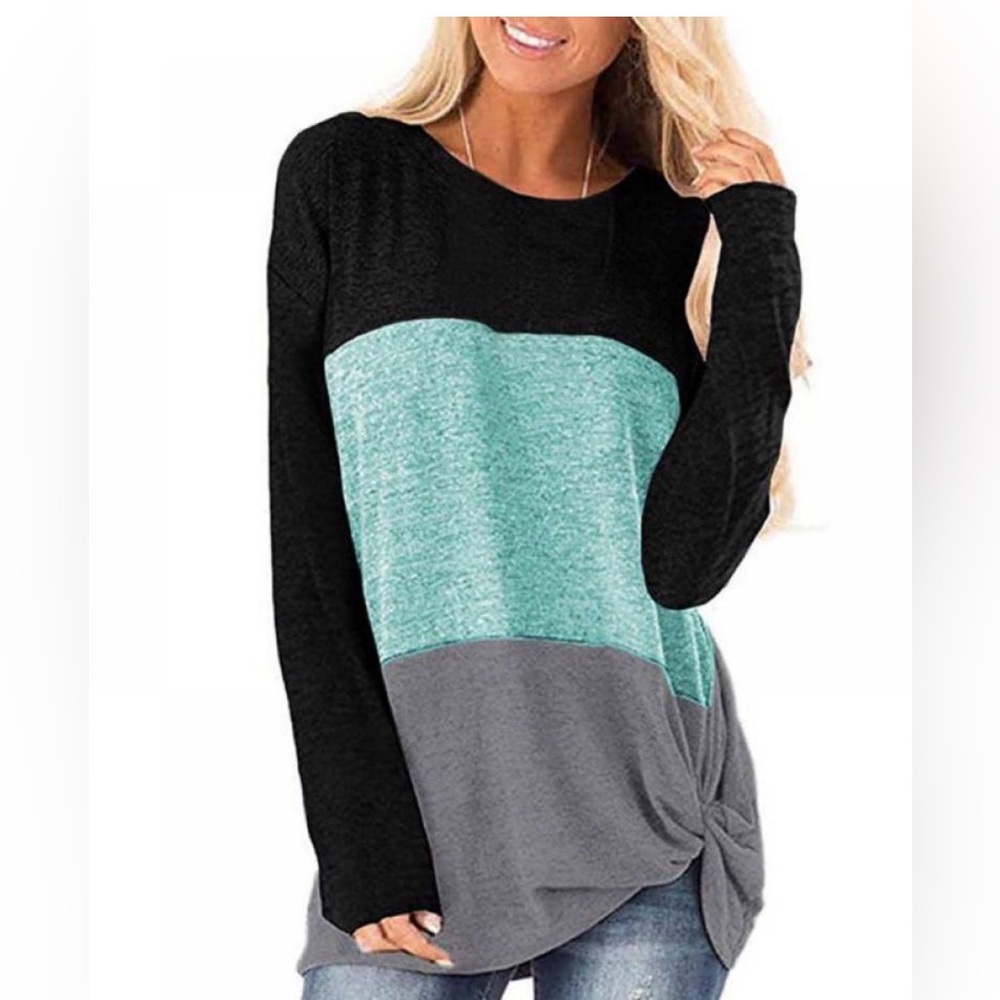 Color Block Front Knot Blouse